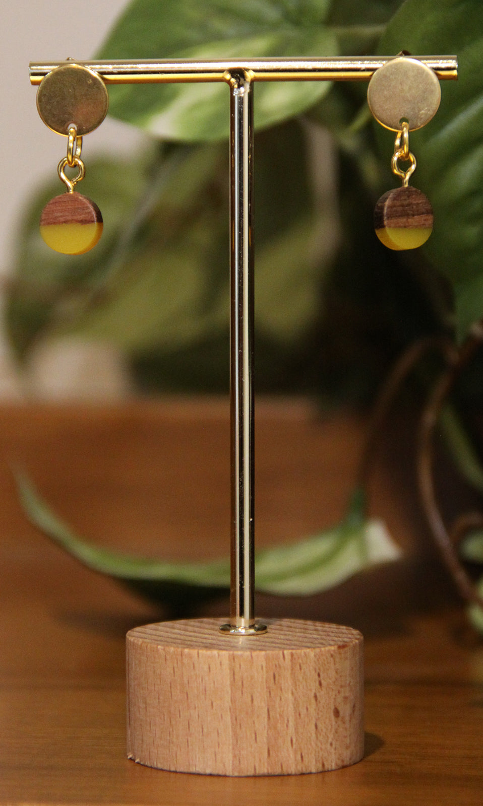 Small Yellow Resin Wood Earrings