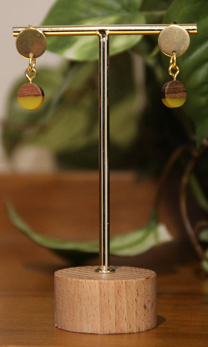 Small Yellow Resin Wood Earrings