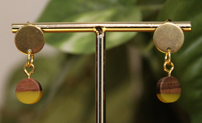 Small Yellow Resin Wood Earrings