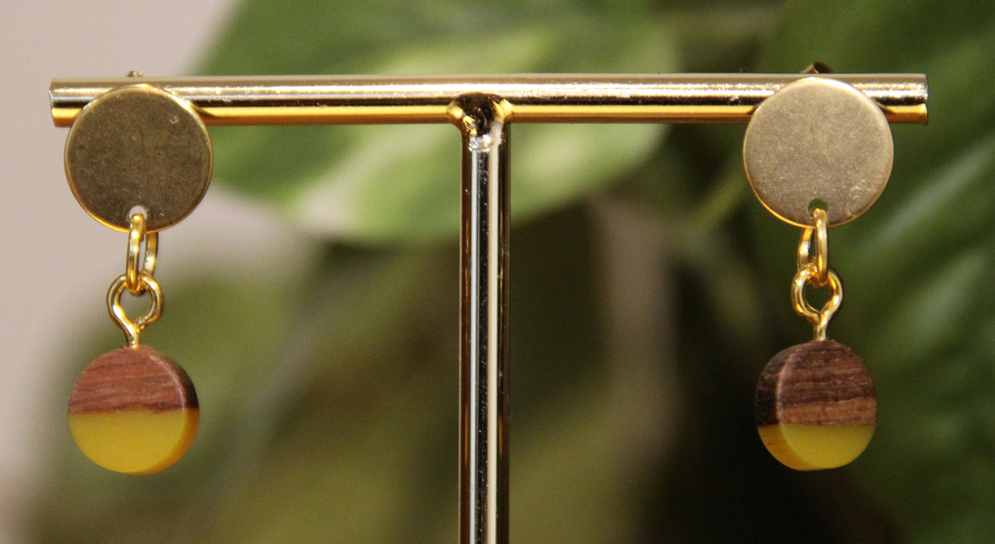 Small Yellow Resin Wood Earrings