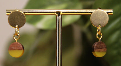Small Yellow Resin Wood Earrings