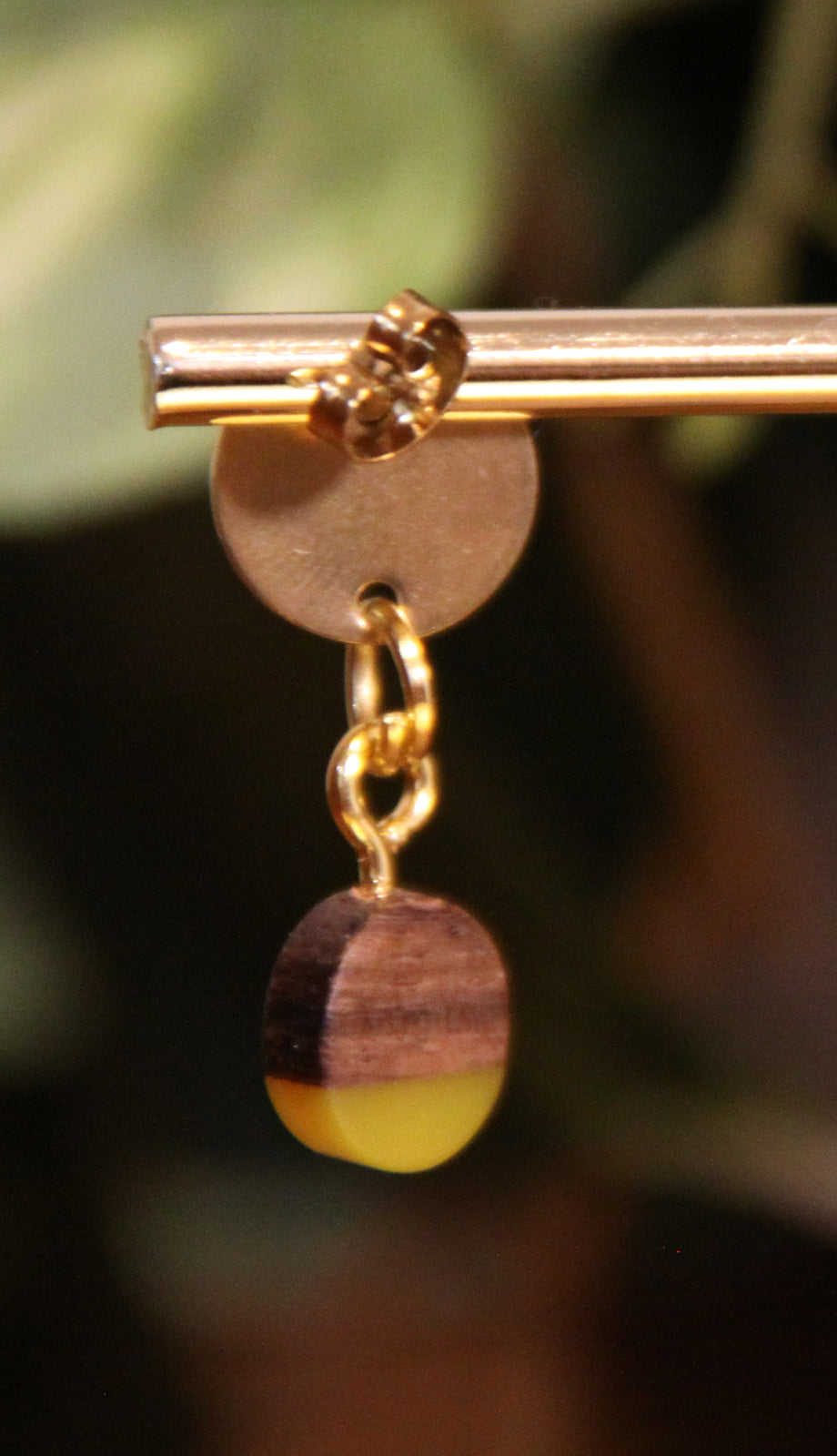 Small Yellow Resin Wood Earrings