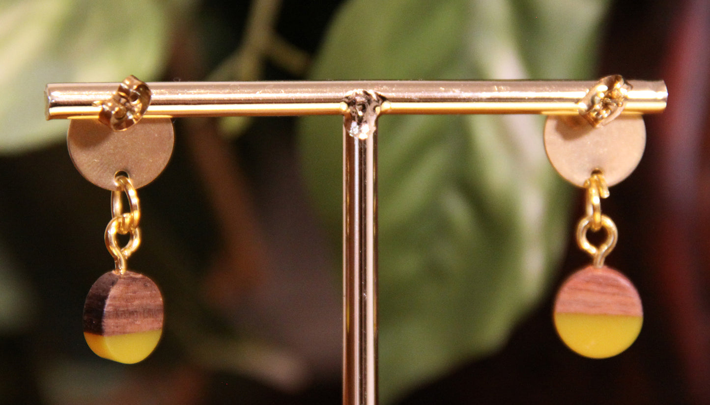Small Yellow Resin Wood Earrings