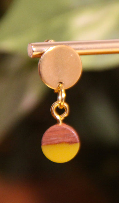 Small Yellow Resin Wood Earrings