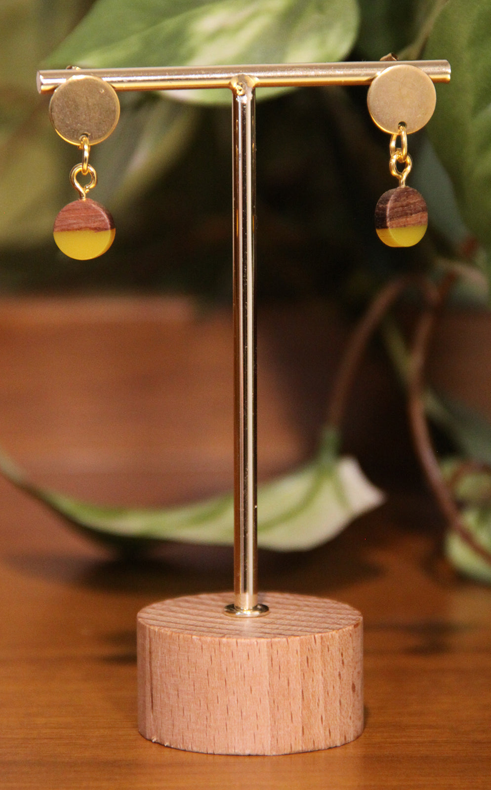 Small Yellow Resin Wood Earrings