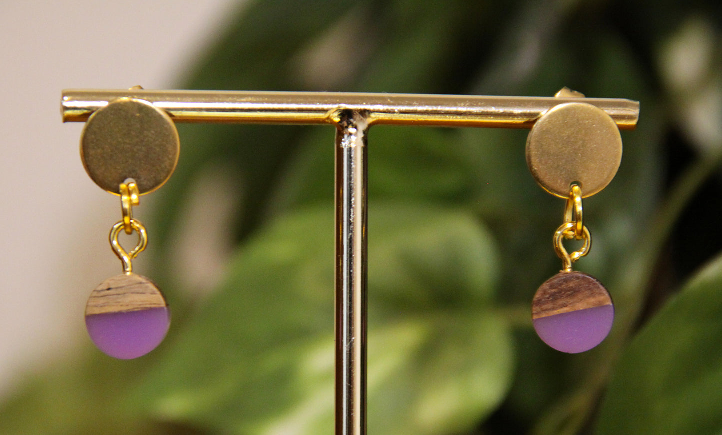 Small Purple Resin Wood Earrings