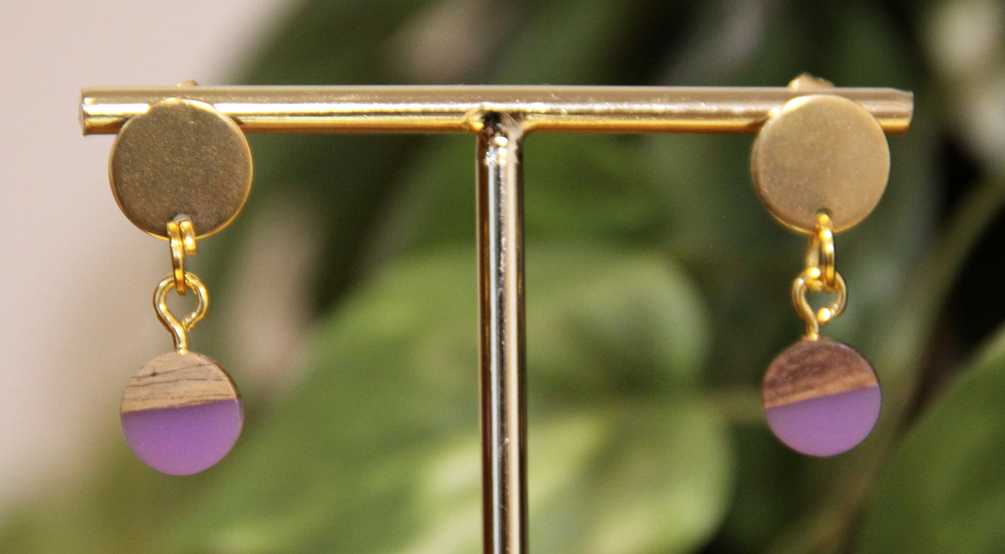Small Purple Resin Wood Earrings