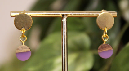 Small Purple Resin Wood Earrings