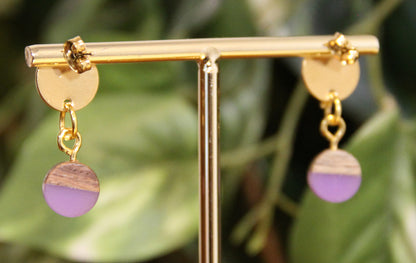 Small Purple Resin Wood Earrings