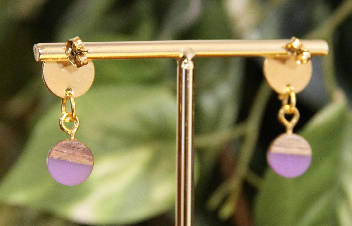 Small Purple Resin Wood Earrings