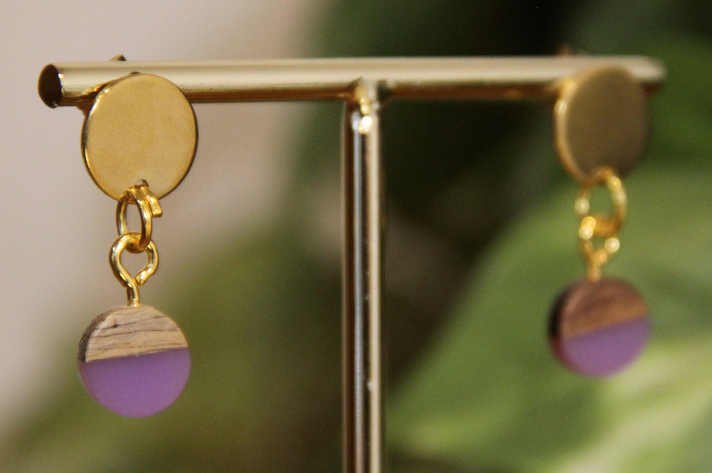 Small Purple Resin Wood Earrings