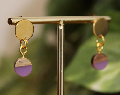 Small Purple Resin Wood Earrings