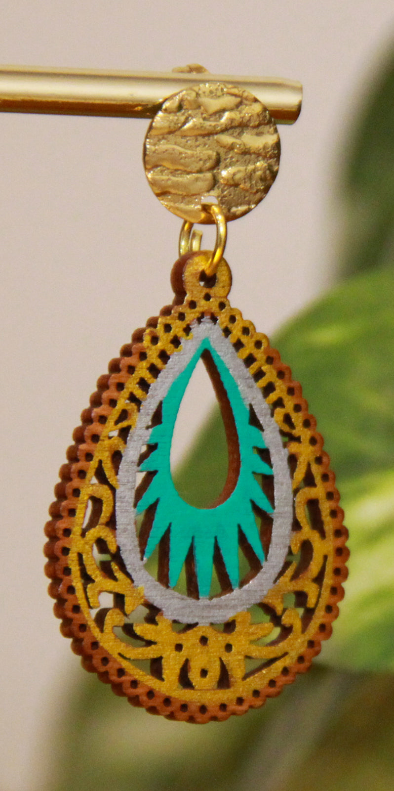 Light Blue and Gold Teardrop Filigree Earrings