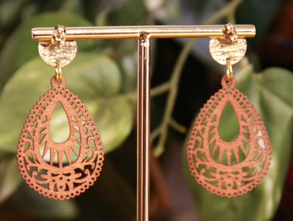 Light Blue and Gold Teardrop Filigree Earrings