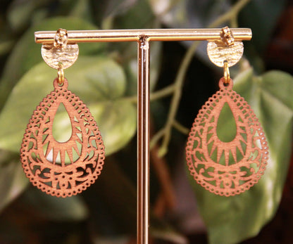 Light Blue and Gold Teardrop Filigree Earrings