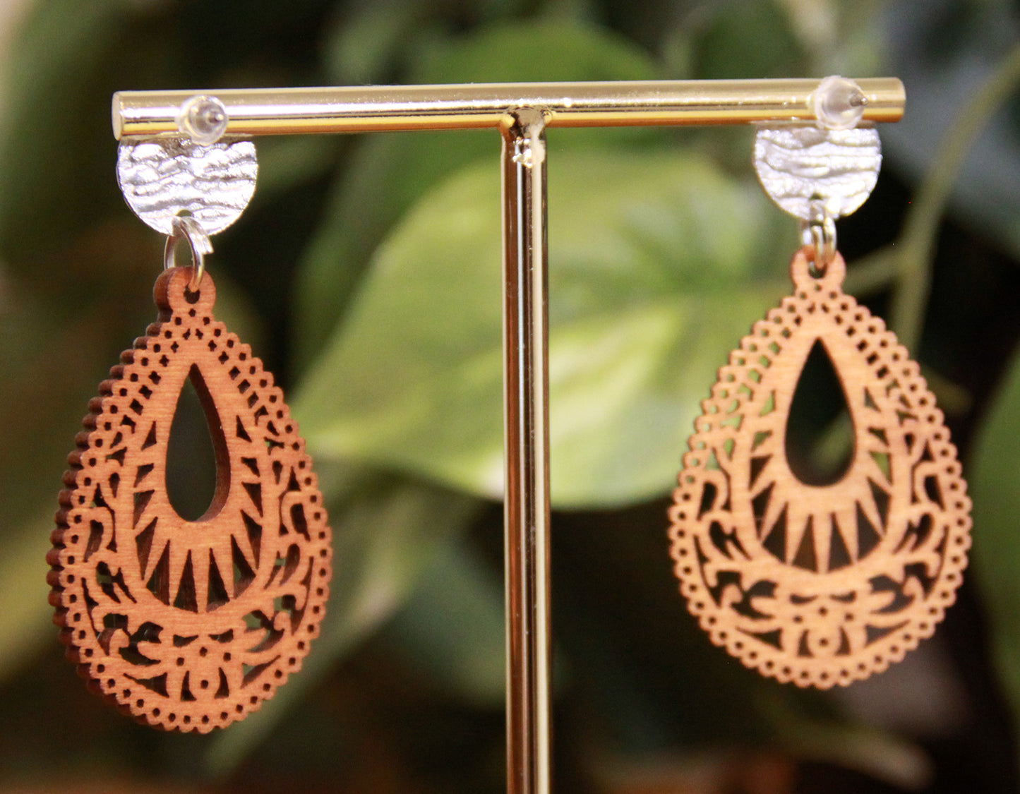 Green, Gold and Silver Teardrop Filigree Earrings