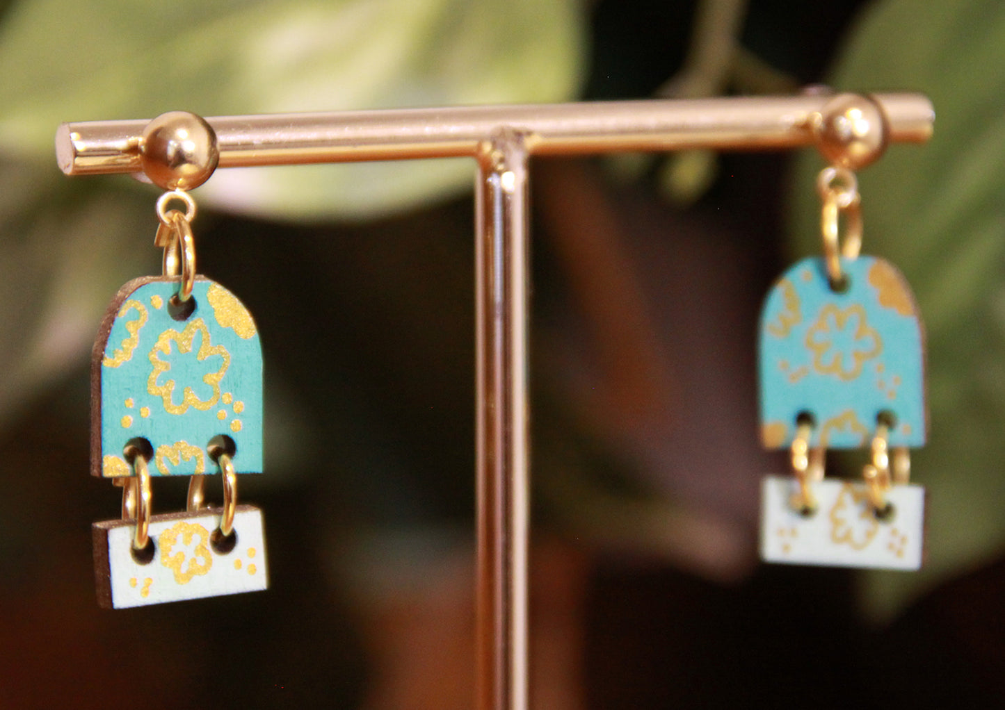Small Teal Dangling Rectangular Earrings