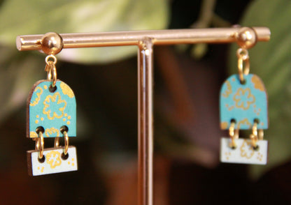 Small Teal Dangling Rectangular Earrings