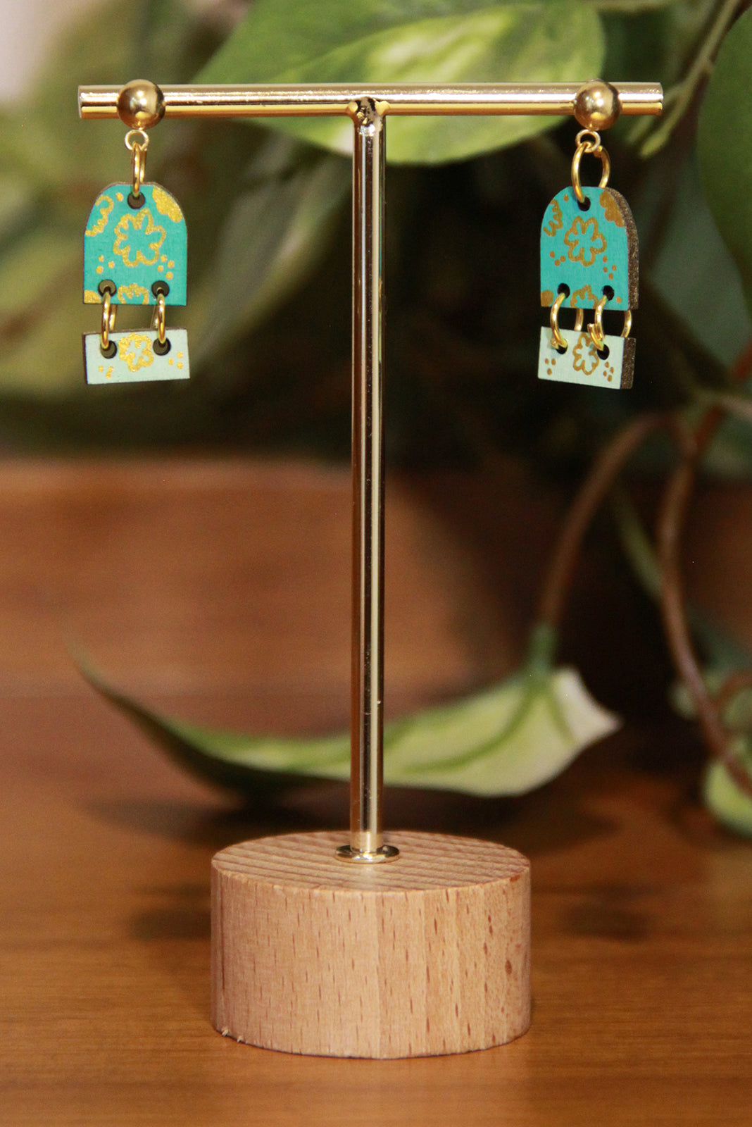 Small Teal Dangling Rectangular Earrings