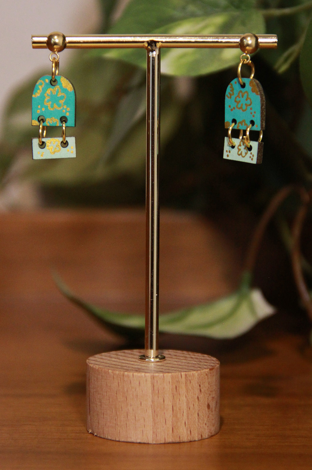 Small Teal Dangling Rectangular Earrings
