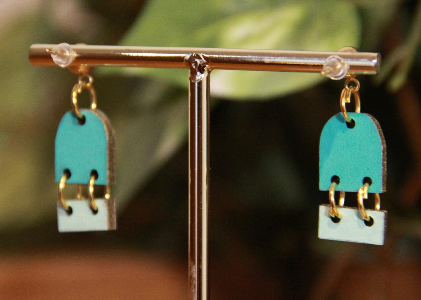 Small Teal Dangling Rectangular Earrings