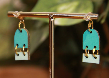 Small Teal Dangling Rectangular Earrings
