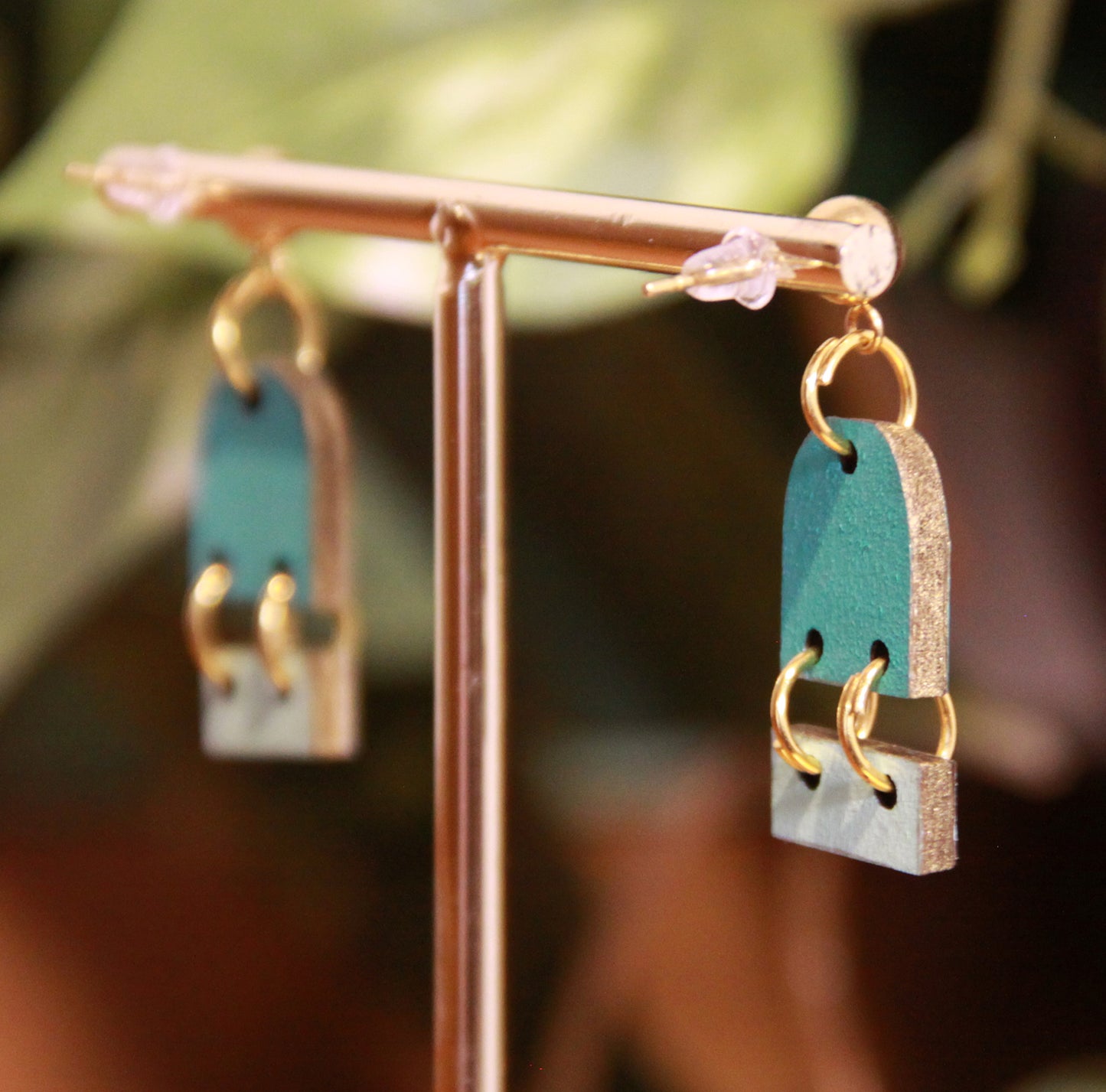 Small Teal Dangling Rectangular Earrings