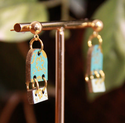 Small Teal Dangling Rectangular Earrings