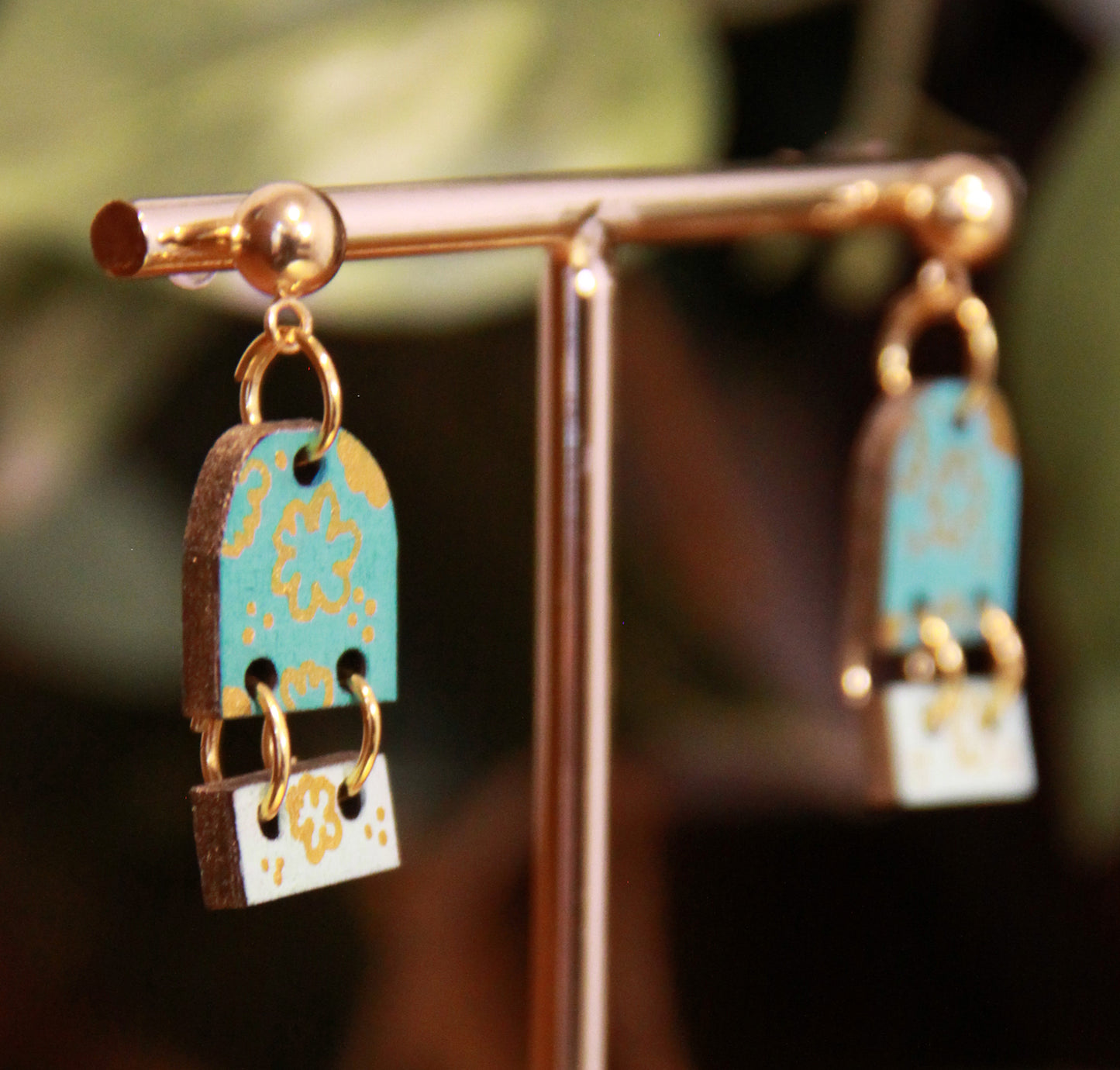 Small Teal Dangling Rectangular Earrings