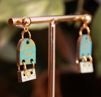 Small Teal Dangling Rectangular Earrings