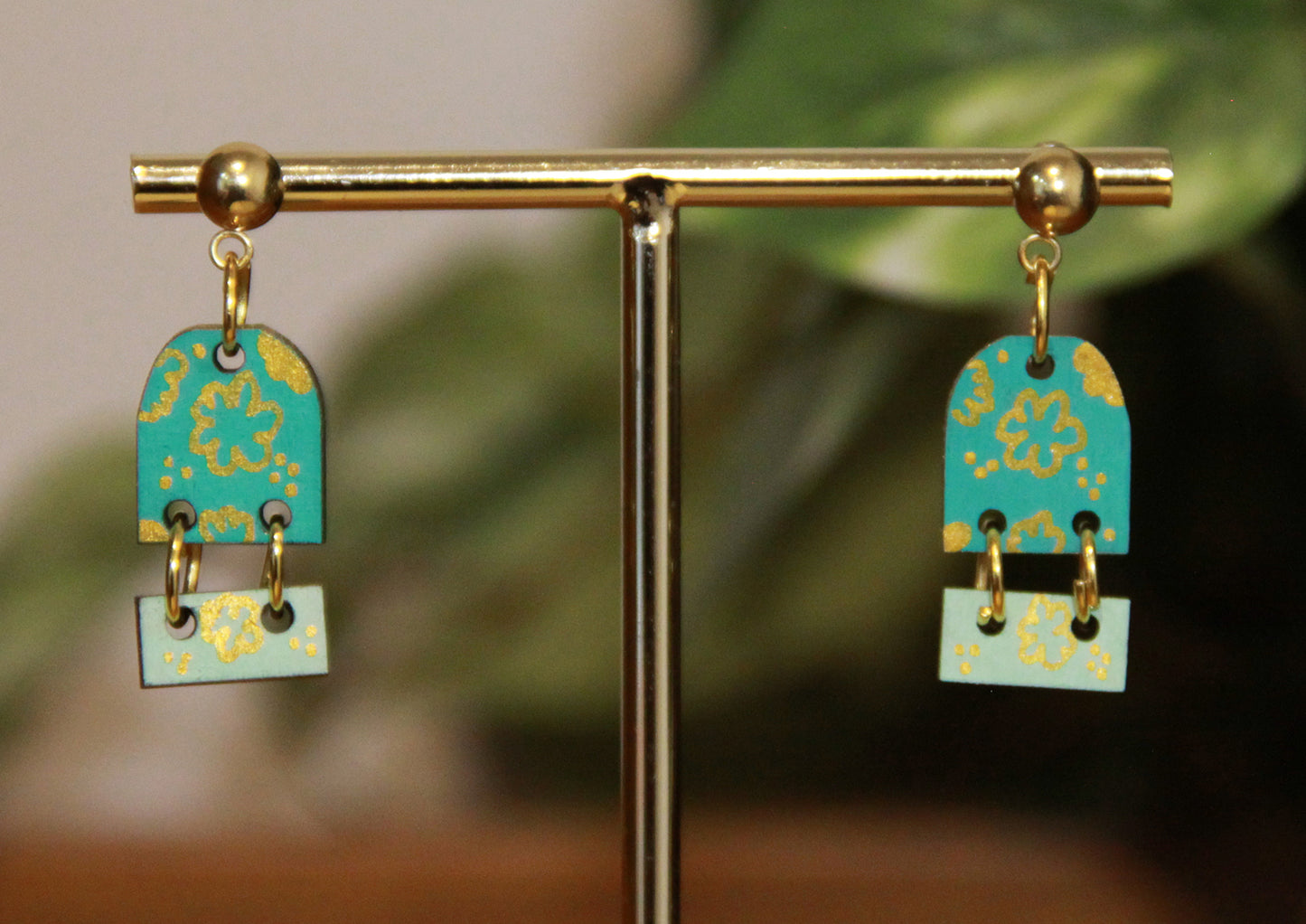 Small Teal Dangling Rectangular Earrings