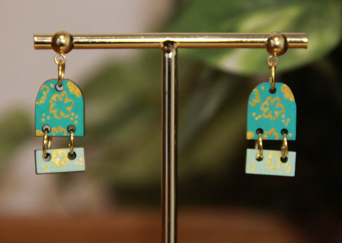 Small Teal Dangling Rectangular Earrings