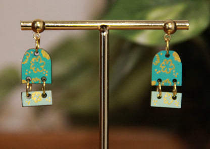 Small Teal Dangling Rectangular Earrings