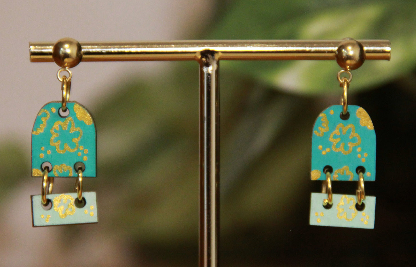 Small Teal Dangling Rectangular Earrings