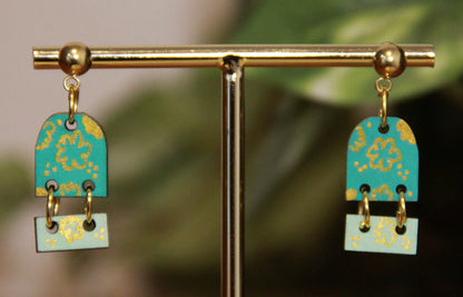 Small Teal Dangling Rectangular Earrings