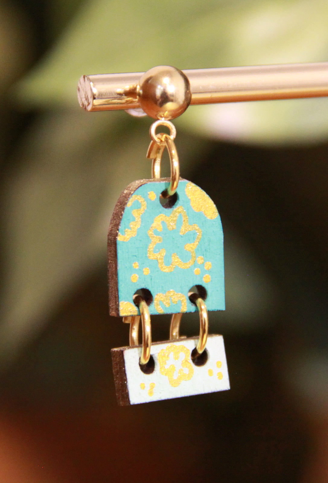 Small Teal Dangling Rectangular Earrings