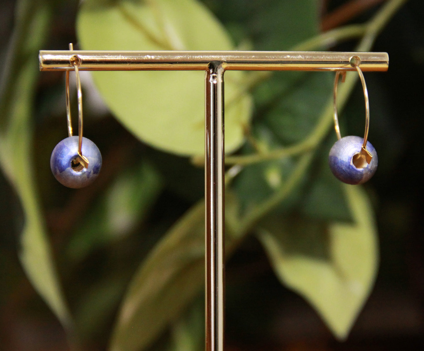 Small Blue Bead Hoop Earrings