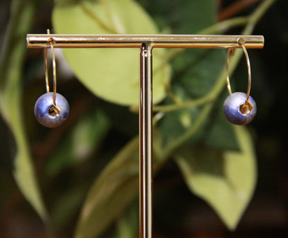 Small Blue Bead Hoop Earrings
