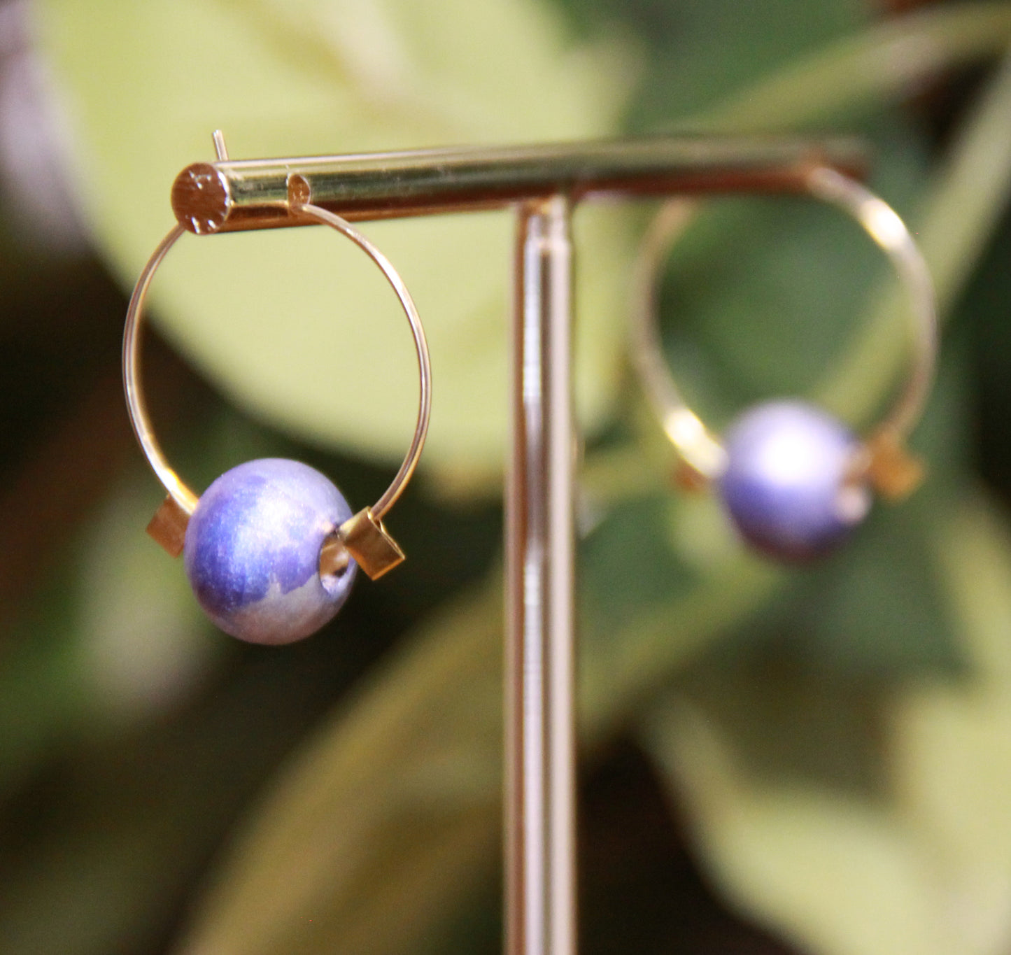 Small Blue Bead Hoop Earrings