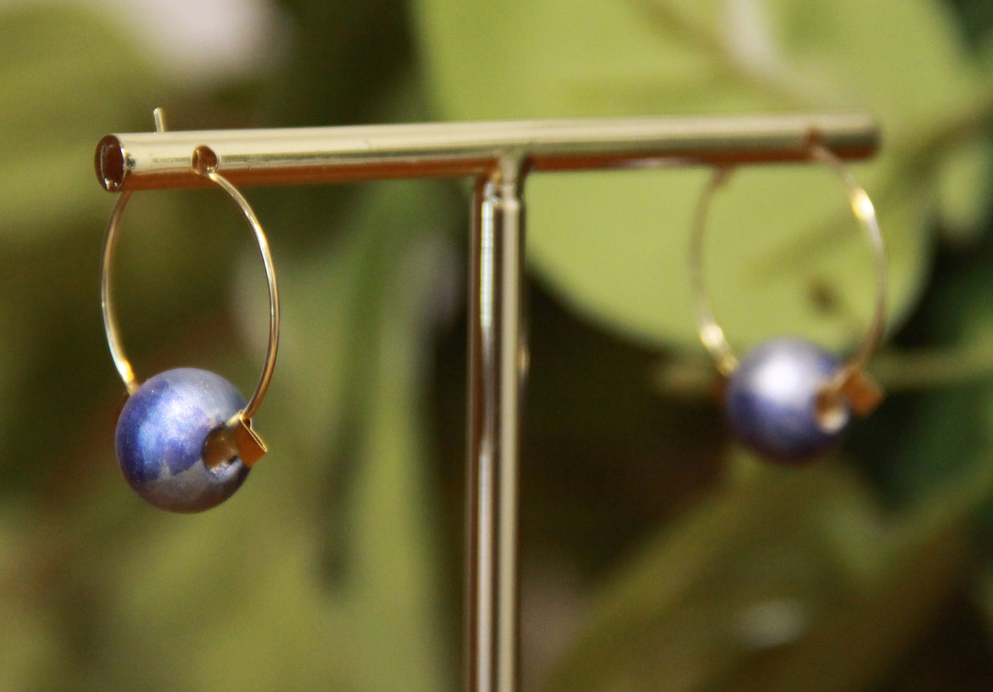 Small Blue Bead Hoop Earrings