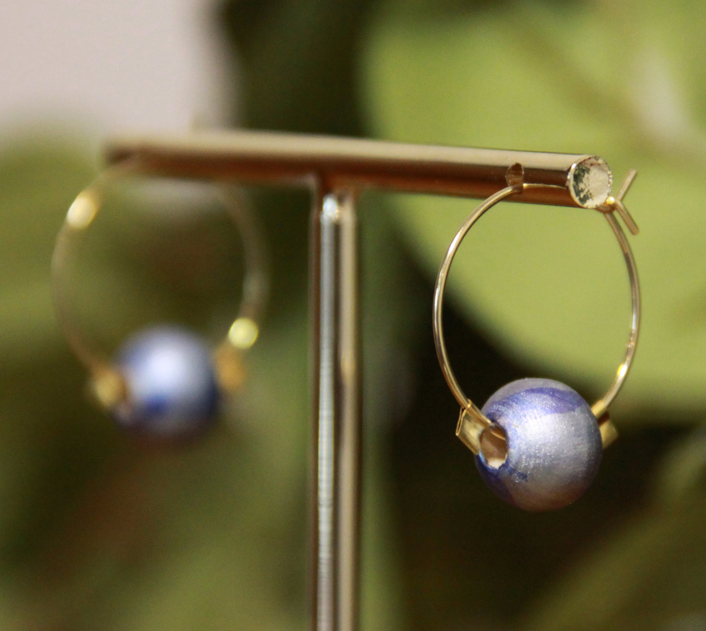 Small Blue Bead Hoop Earrings