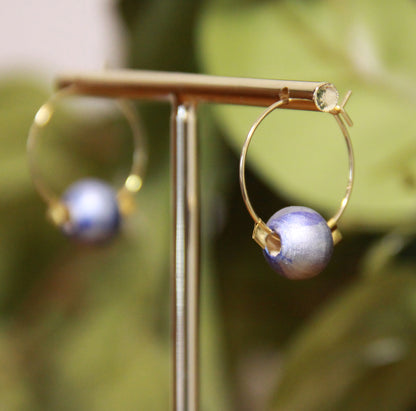 Small Blue Bead Hoop Earrings