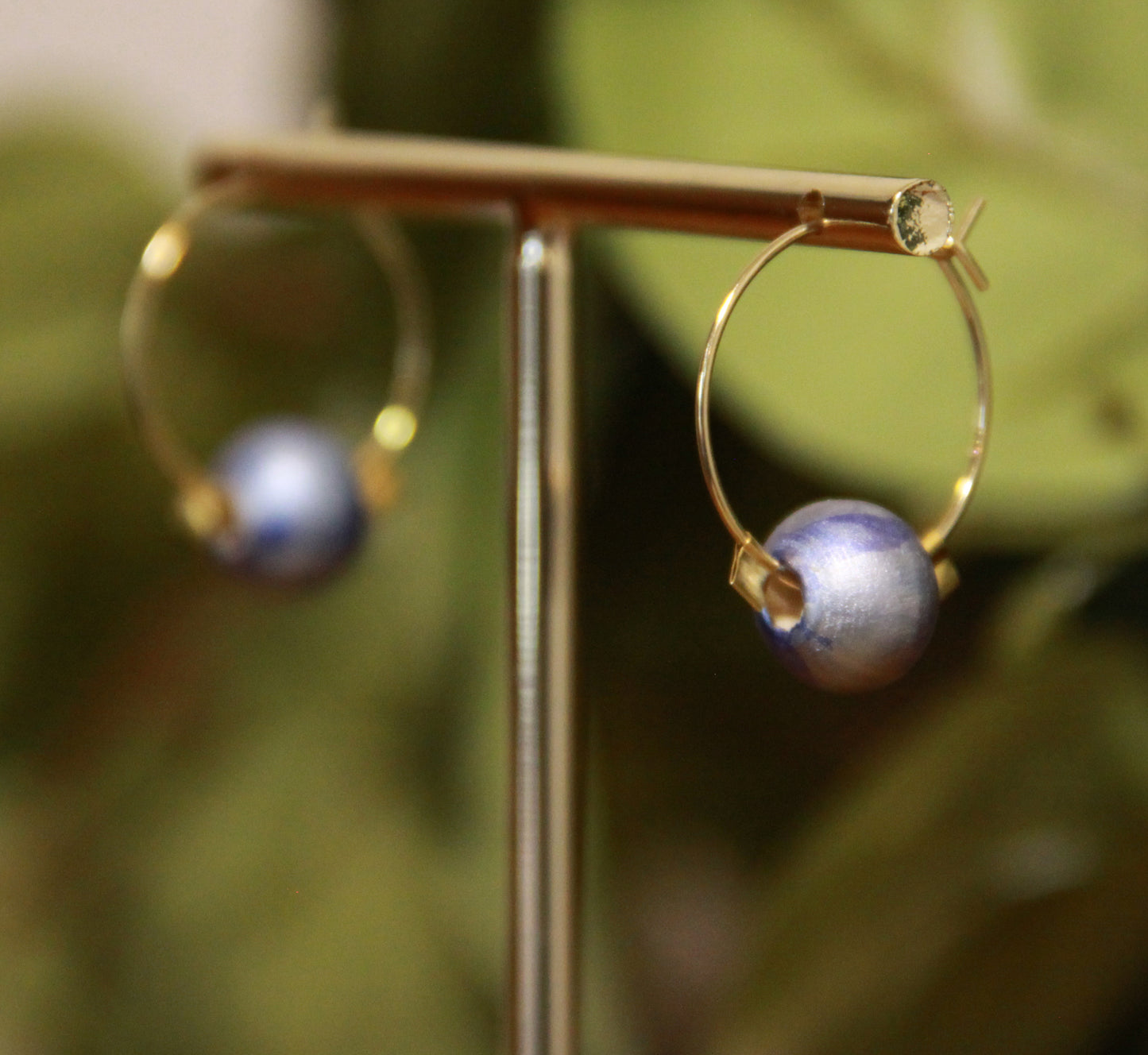 Small Blue Bead Hoop Earrings