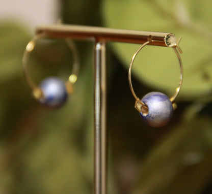 Small Blue Bead Hoop Earrings