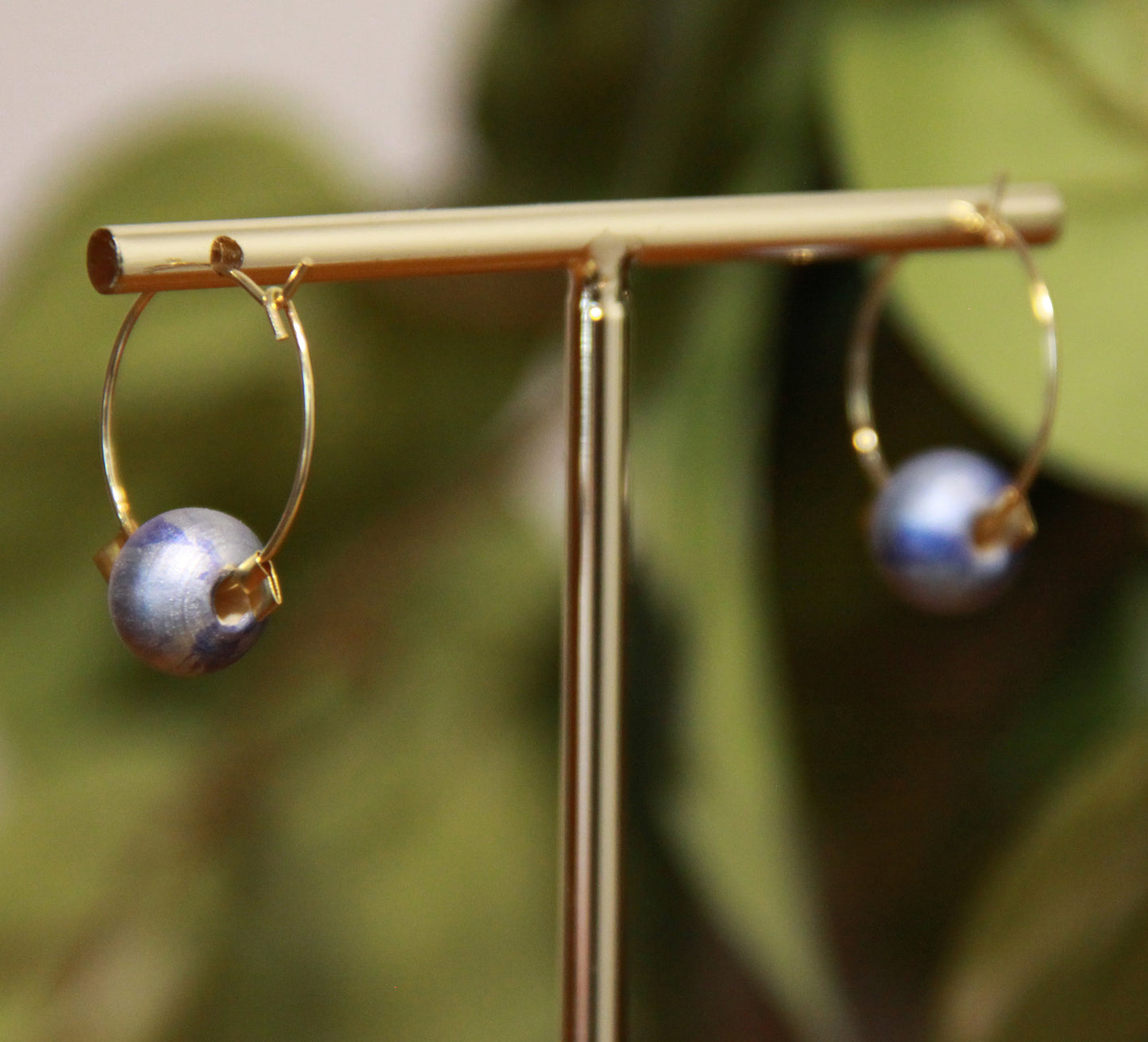 Small Blue Bead Hoop Earrings