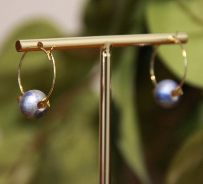 Small Blue Bead Hoop Earrings