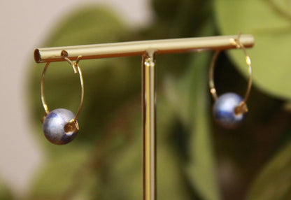 Small Blue Bead Hoop Earrings