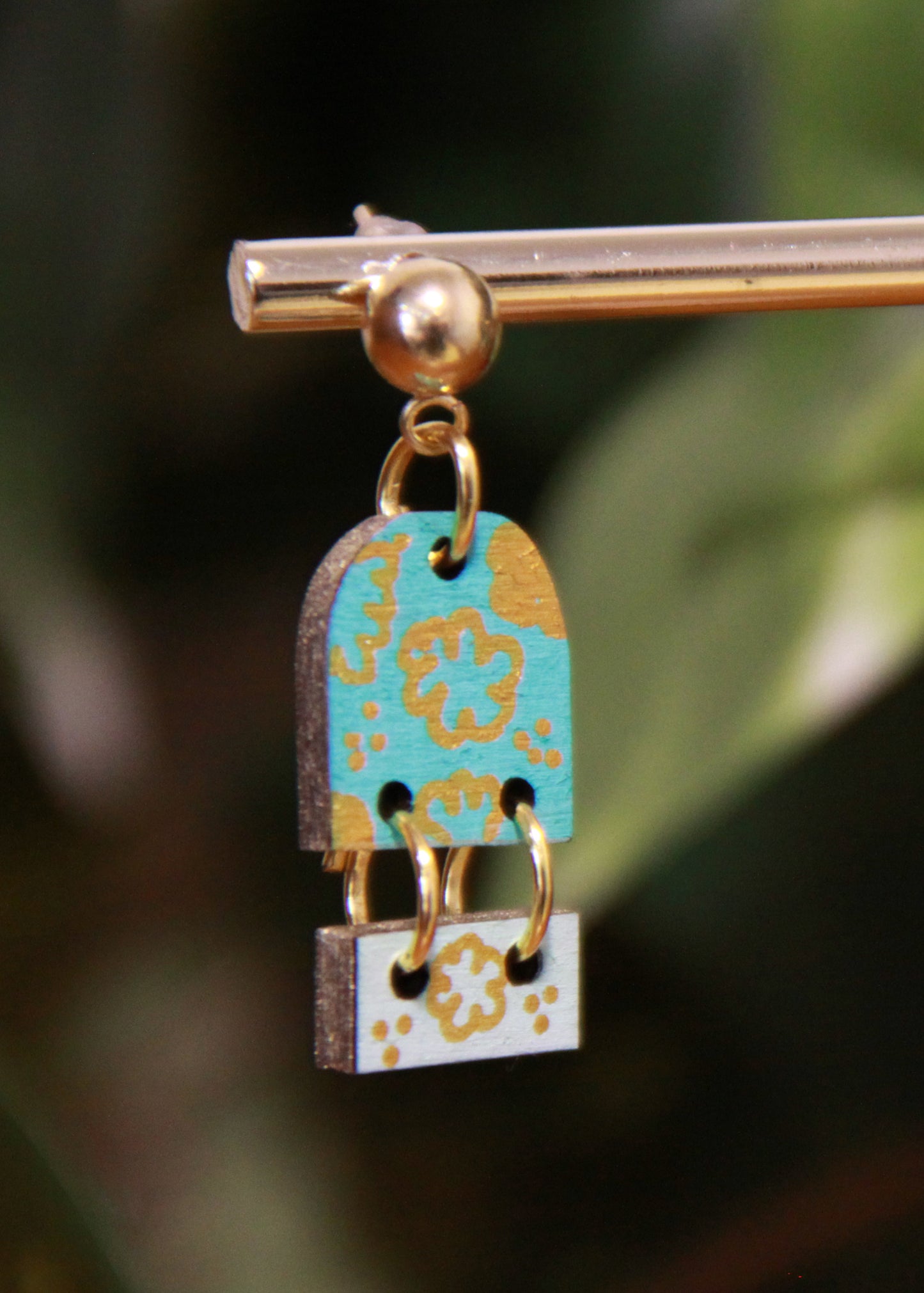 Small Teal Dangling Rectangular Earrings