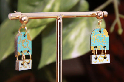 Small Teal Dangling Rectangular Earrings