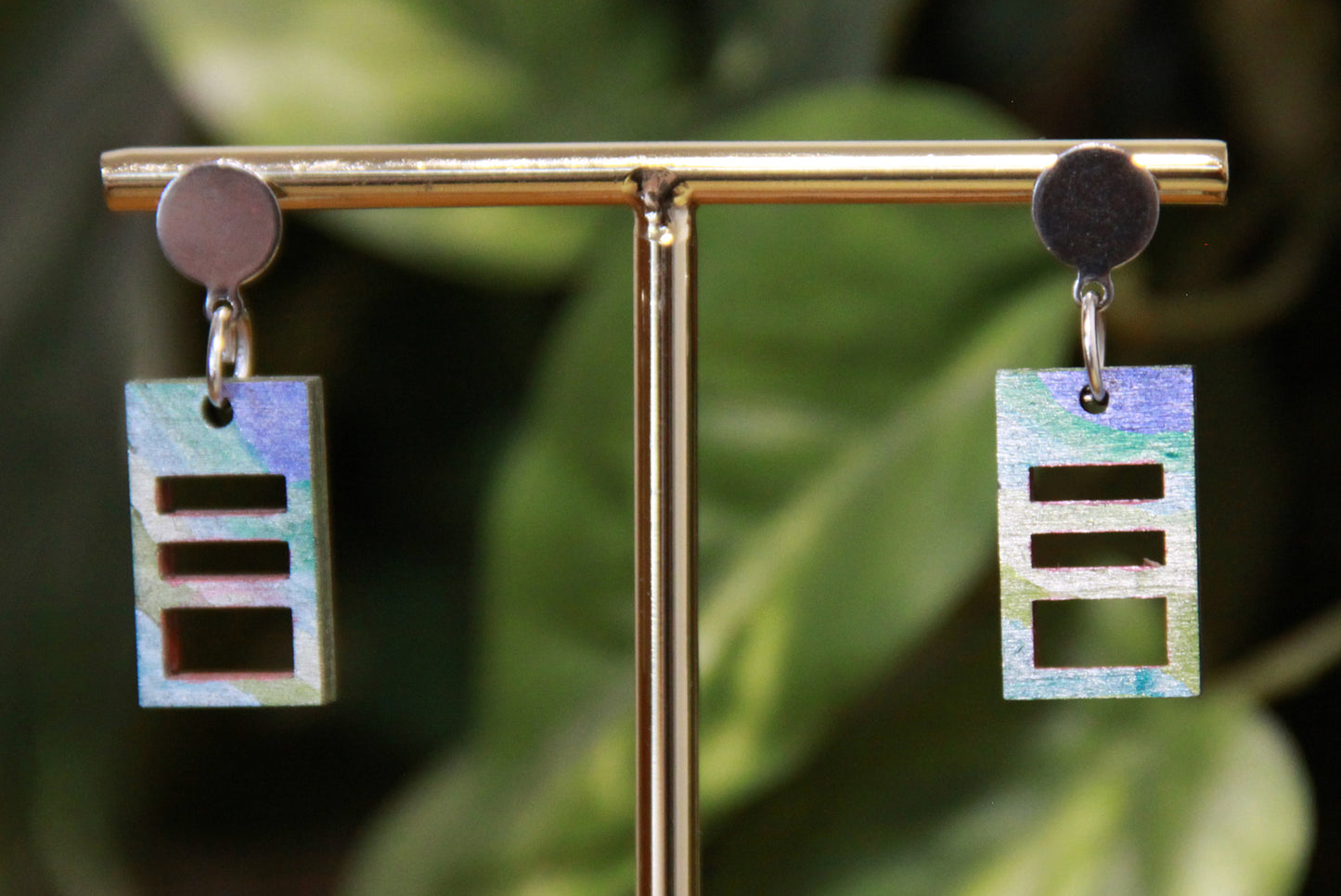 Small Blue Purple Squarish Rectangular Earrings